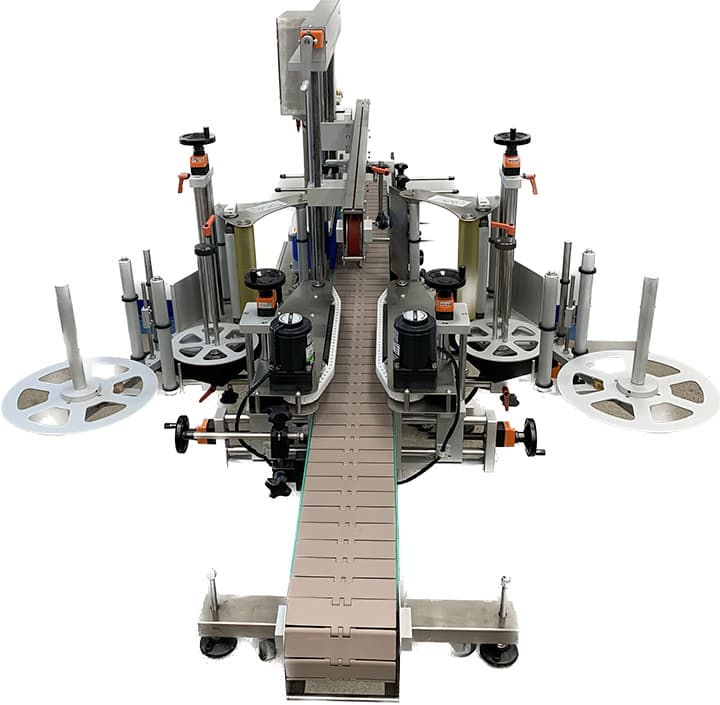 Front and back bottle labeler